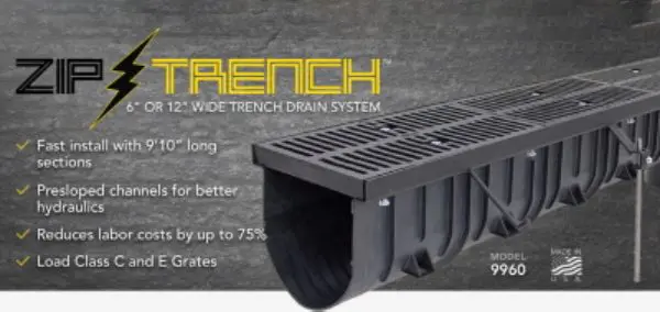 A black trench drain system with the words " trench ".